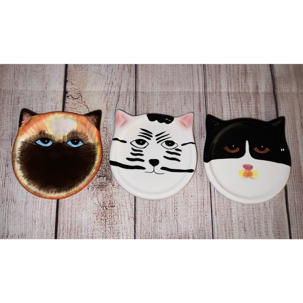 3-set Ceramic Cat Face Coasters Trinket Food Dishes Bandwagon Inc 2001